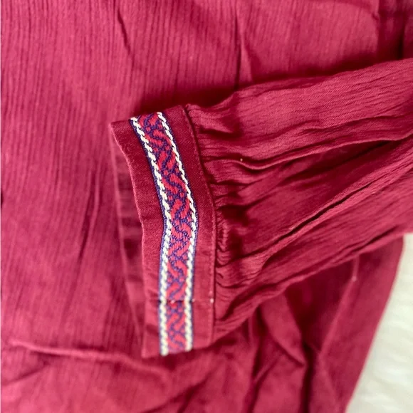SUZANNE BETRO weekend | NWOT Maroon Embroidered Peasant Blouse (L) - Picture 5 of 10